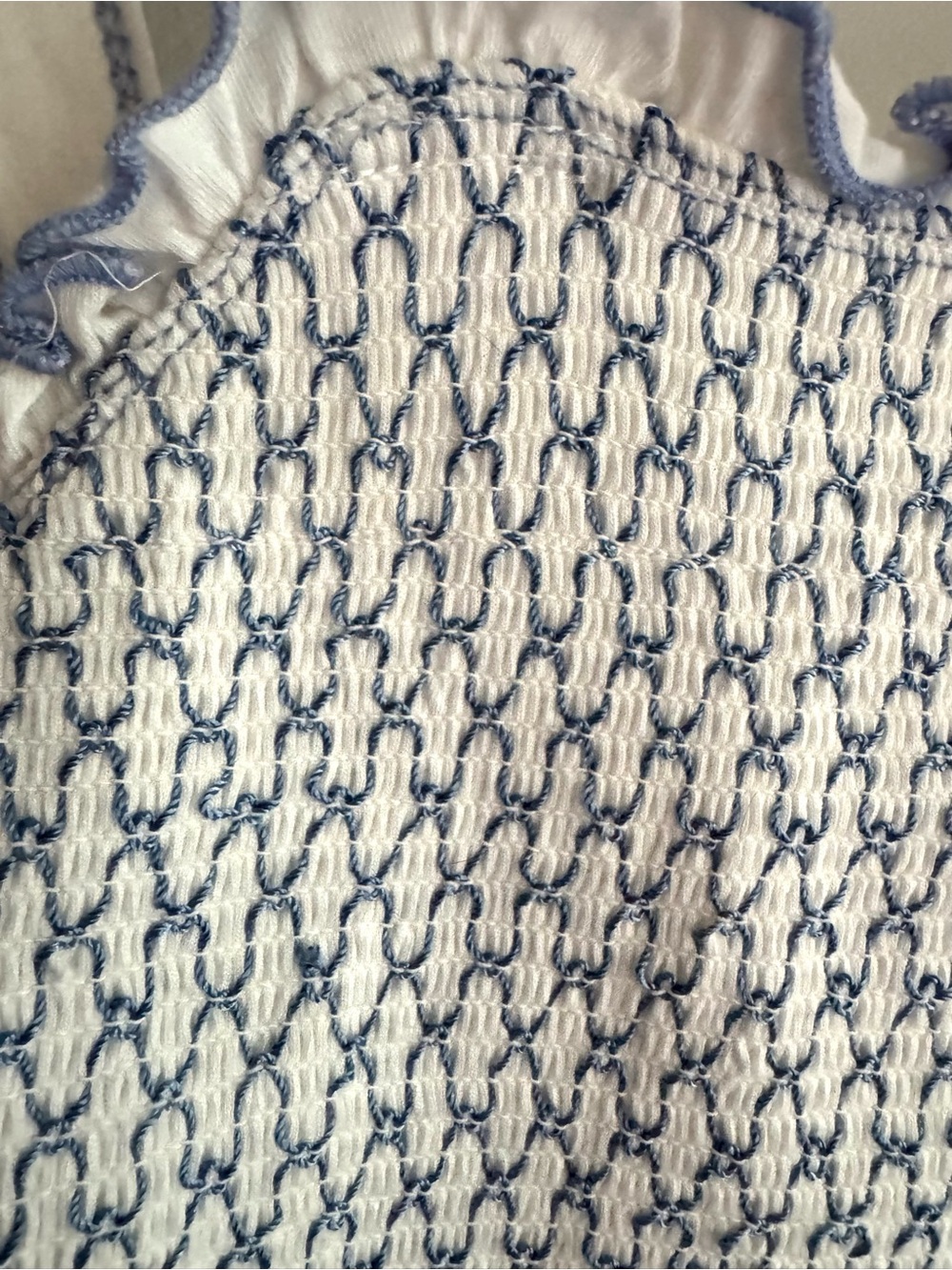 Anthropologie Smocked White and Blue Cropped Tank Top - Picture 8 of 8